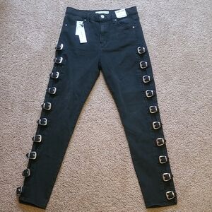 Women's TOPSHOP JAMIE Black Buckle Detail Jeans